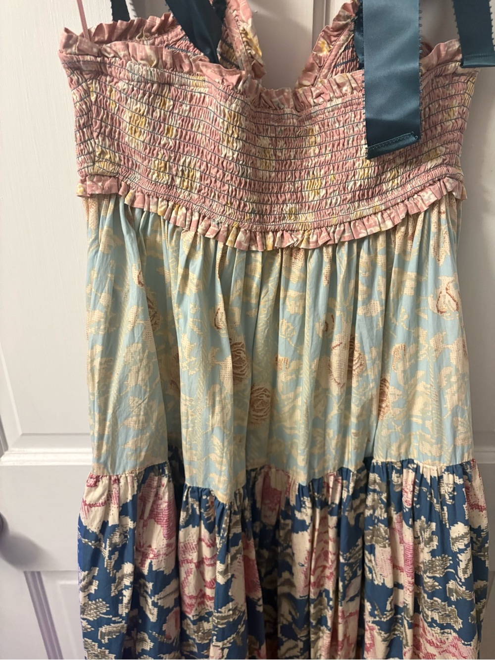 Free People Pink & Blue Smocked Floral Maxi Dress Small - Picture 10 of 11